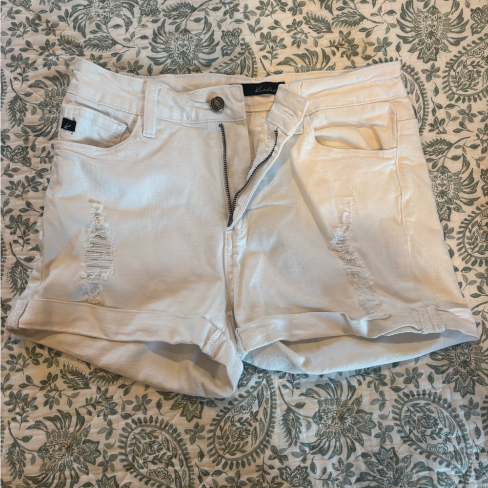KanCan Cream Distressed Jean Shorts